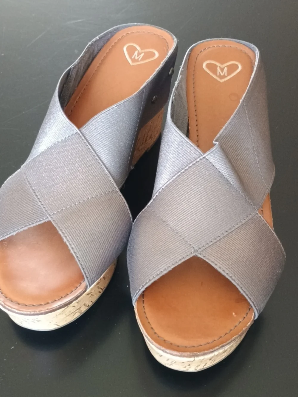 Madeline Gray Crisscross Cork Wedge Sandals